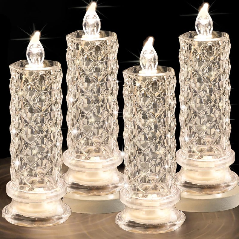 SupBri Store Rose Shadow LED Flameless Candles, 4PCS Romantic Battery Operated Candles Led Pillar Candles for Valentines Proposal Anniversary Wedding Christmas Decorations(White, D 2.5" x H 7.2") - Image 1